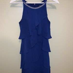 Blue with pearl neckline. Flapper dress.